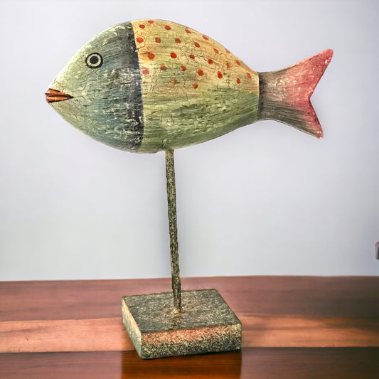 Kezevel Wooden Fish Table Decor - Multicolour Showpieces for Living Room, Wooden Showpiece for Home Decor, Figurine for Table Decor, Size 21X6.5X25 CM