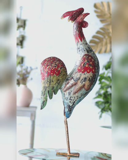 Kezevel Metal Rooster Multicolour Showpiece - Decor Metal Rooster Figurine Handcrafted Showpieces, Unique Home Decor, Rooster Statue, Size 40X16X88 CM
