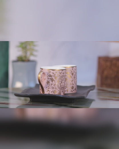Premium Bone China Pink and Gold Design - 6 Pc Mug Set Serves as Tea Cups, Coffee Cups, Tea Mugs, Coffee Mugs