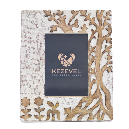 Kezevel Carved Wooden Photo Frames - Artistic Rectangle Photo Frame for Table in Brown and Ivory for Picture Size 5X7 inch , Size 24.5X1.5X29.5 CM