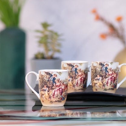 Ceramic Vintage Victorian Print - 6 Pc Mug Set Serves as Tea Cups, Coffee Cups, Tea Mugs, Coffee Mugs - Kezevel