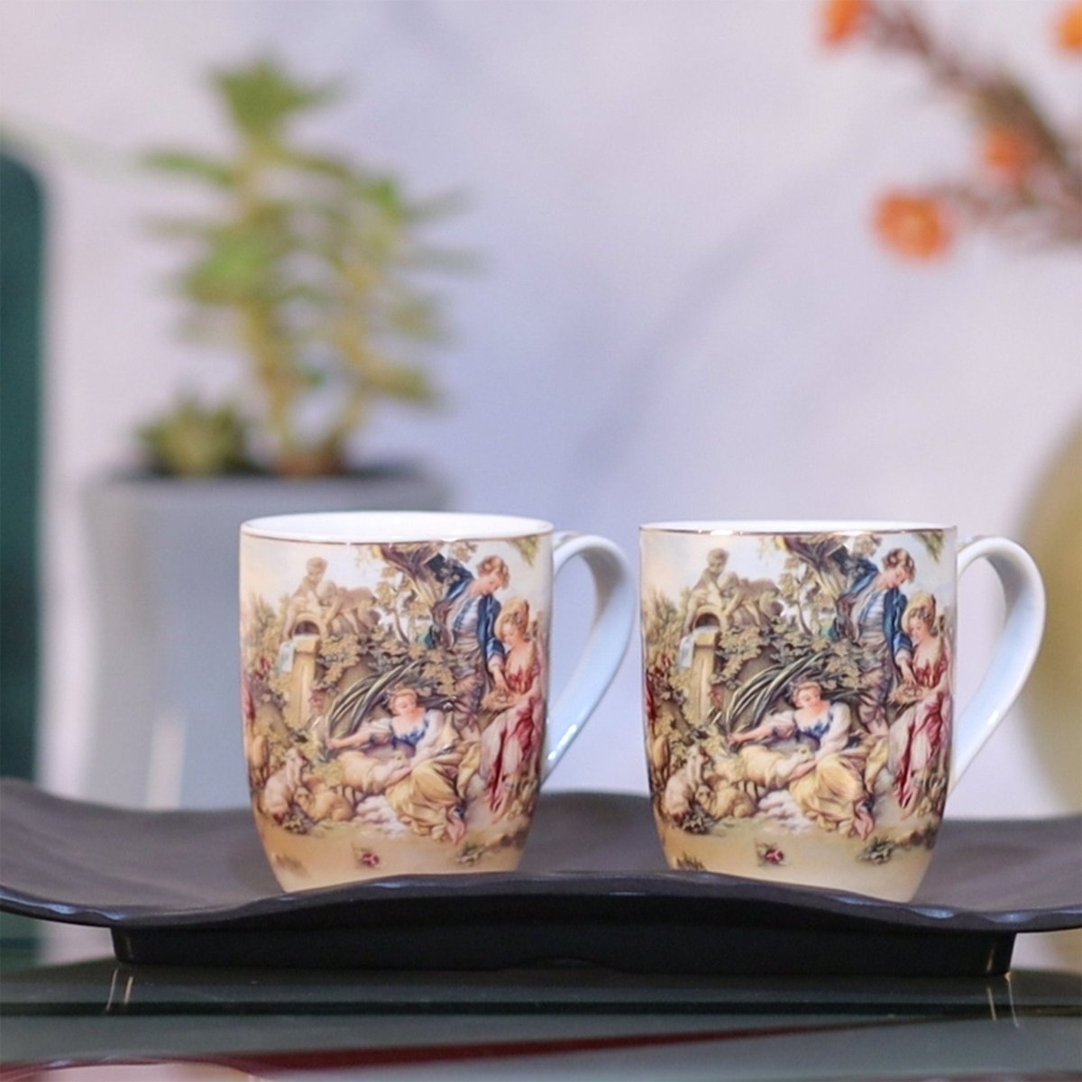 Ceramic Vintage Victorian Print - 6 Pc Mug Set Serves as Tea Cups, Coffee Cups, Tea Mugs, Coffee Mugs - Kezevel