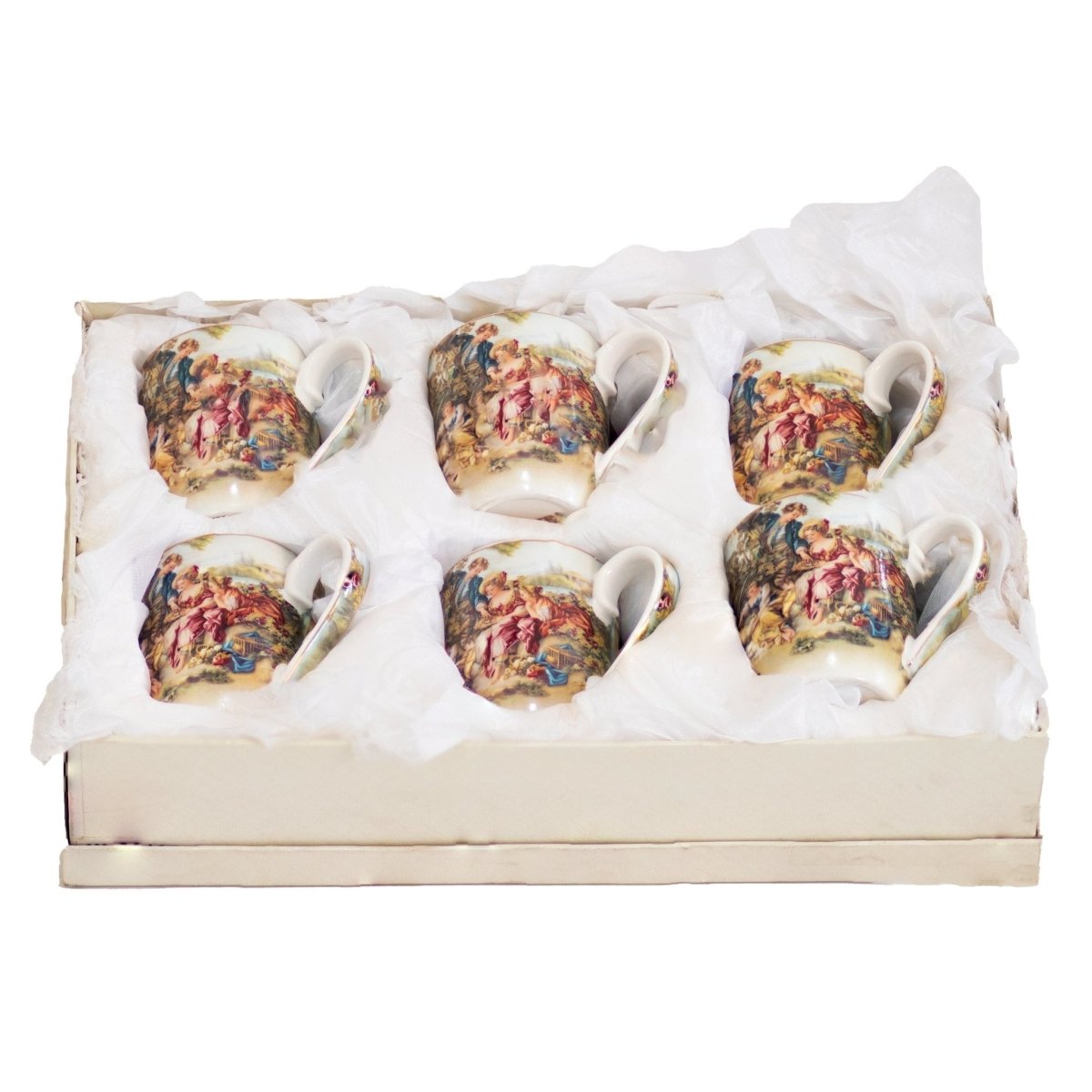 Ceramic Vintage Victorian Print - 6 Pc Mug Set Serves as Tea Cups, Coffee Cups, Tea Mugs, Coffee Mugs - Kezevel