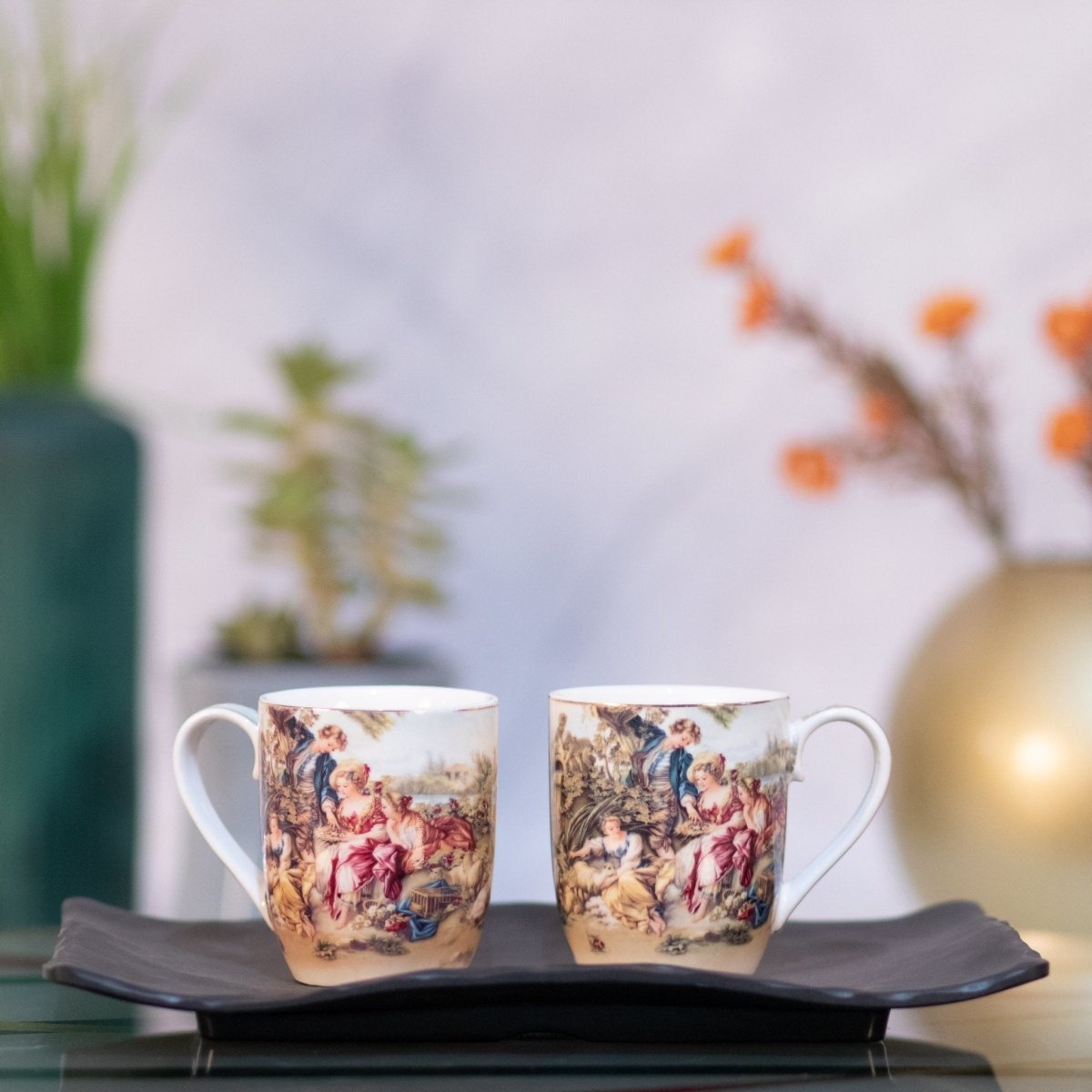 Ceramic Vintage Victorian Print - 6 Pc Mug Set Serves as Tea Cups, Coffee Cups, Tea Mugs, Coffee Mugs - Kezevel