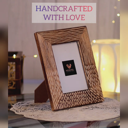 Kezevel Wooden Carved Photo Frames - Artistic Rectangle Photo Frame in Mango Wood for Picture Size 5X7 inch , Picture Frame Size 21.34X1.5X26.16 CM