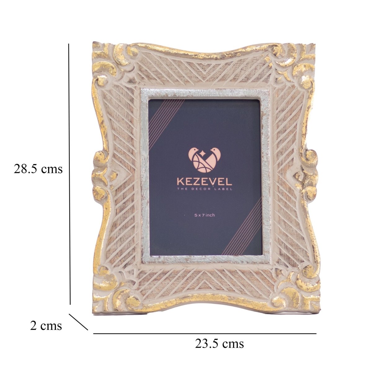 Kezevel Carved Wooden Photo Frames - Rectangle Photo Frame for Table in Brown Golden Silver Finish Picture Size 5X7 inch