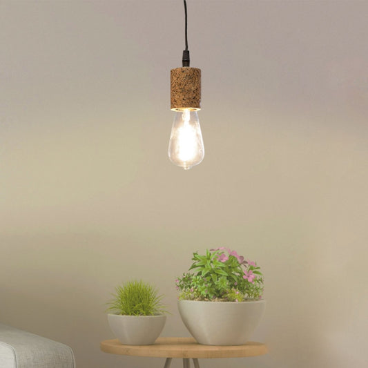Kezevel Cork Decorative Hanging Light - Natural Cork Brown Cylindrical Lamp for Living Room, Balcony, Foyer, Bedroom Kitchen