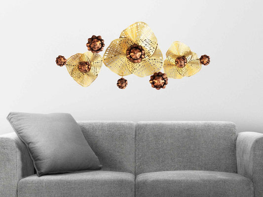 Kezevel Floral Metal Wall Decor - Floral Wall Hanging in Golden Bronze, Decorative Wall Art for Living, Foyer, Home Decor