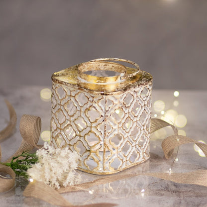 Kezevel Gold Foil Metal Lantern for Tea Light Candle - Kezevel