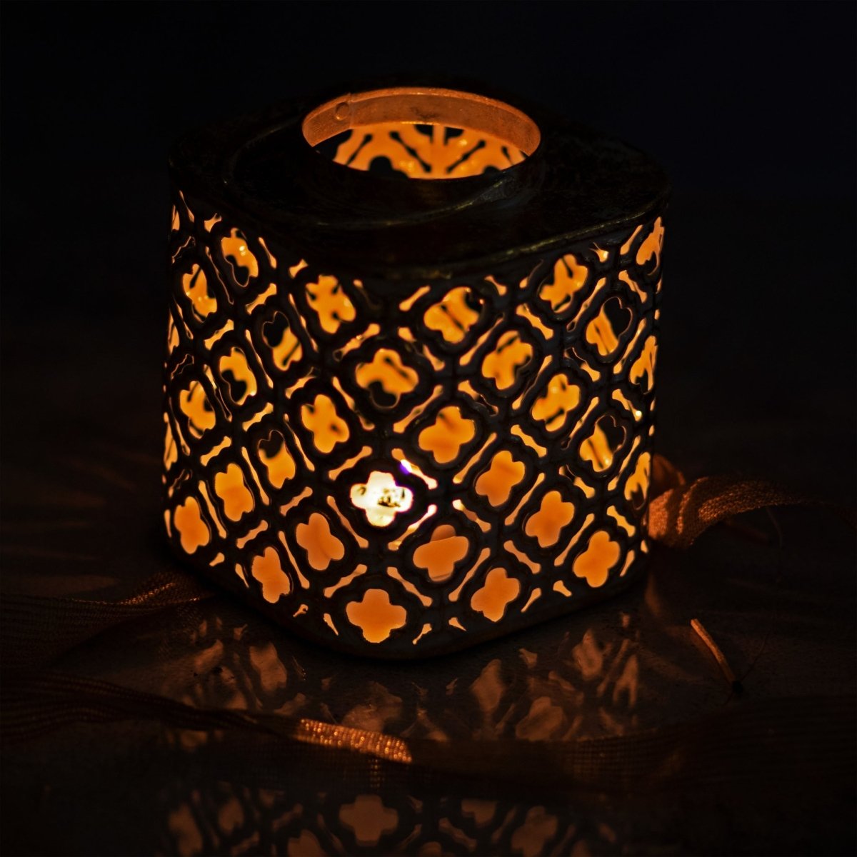 Kezevel Gold Foil Metal Lantern for Tea Light Candle - Kezevel