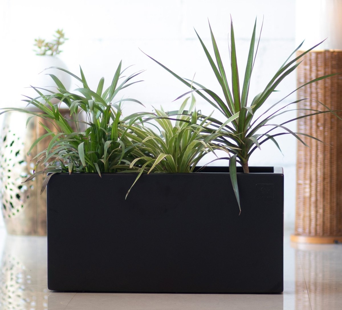 Kezevel Indoor Outdoor FRP Planters - Lightweight Durable Black Rectangle Flower Pot , Tree Planter for Garden Home Decor