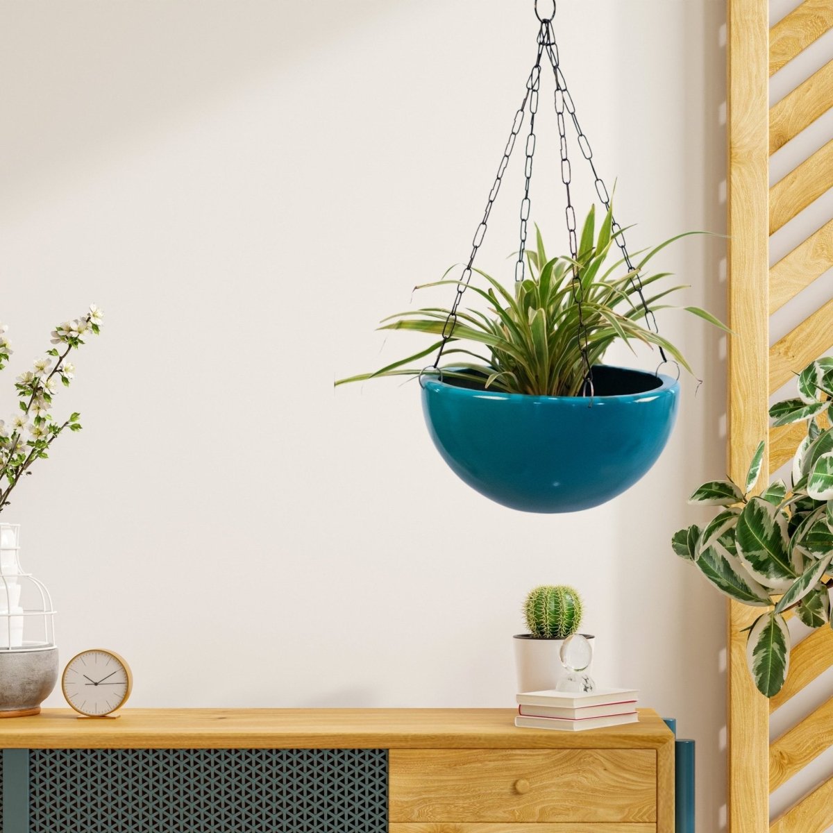 Kezevel Indoor Outdoor FRP Planters - Lightweight Durable Glossy Turquoise Blue Finish Flower Pot , Hanging Planter Decor