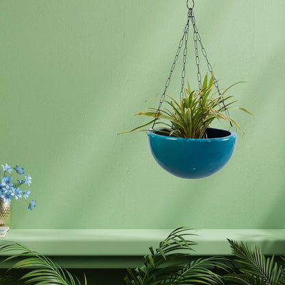 Kezevel Indoor Outdoor FRP Planters - Lightweight Durable Glossy Turquoise Blue Finish Flower Pot , Hanging Planter Decor