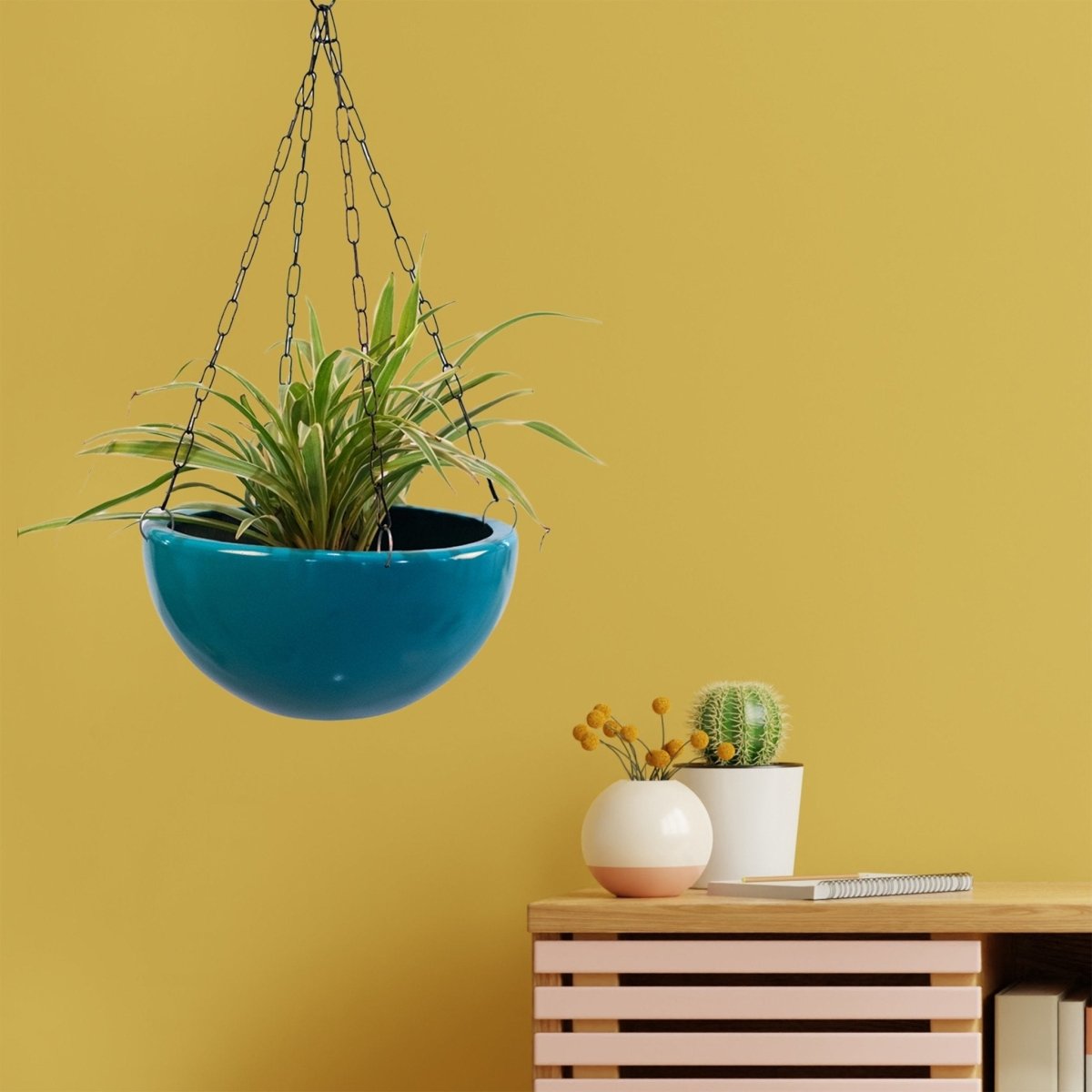 Kezevel Indoor Outdoor FRP Planters - Lightweight Durable Glossy Turquoise Blue Finish Flower Pot , Hanging Planter Decor