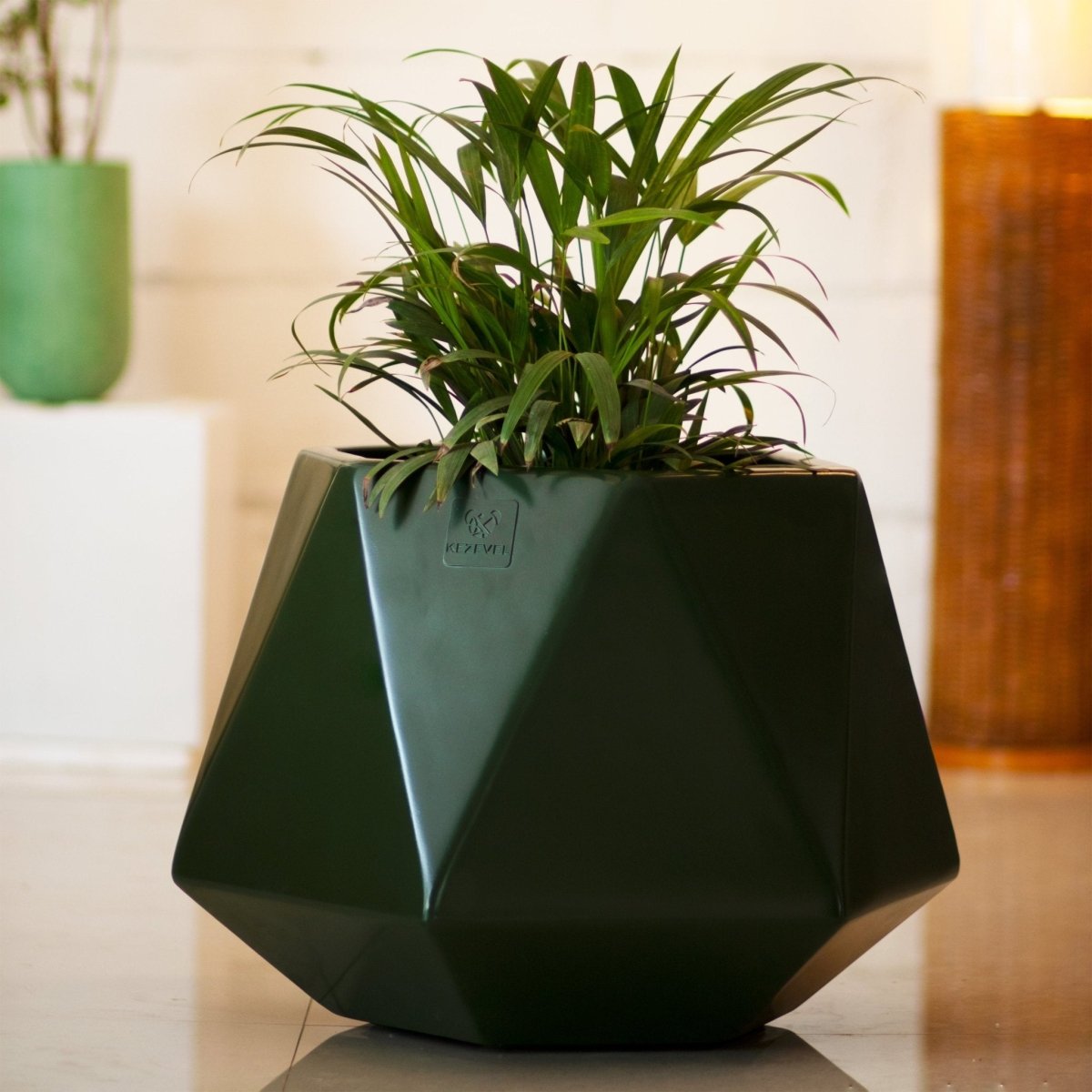 Kezevel Indoor Outdoor FRP Planters - Lightweight Durable Matte Olive Green Diamond Flower Pot, Tree Planters for Garden Home