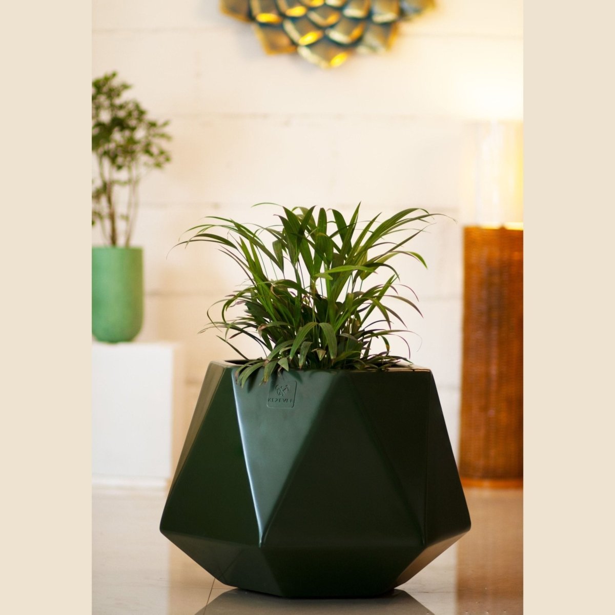 Kezevel Indoor Outdoor FRP Planters - Lightweight Durable Matte Olive Green Diamond Flower Pot, Tree Planters for Garden Home