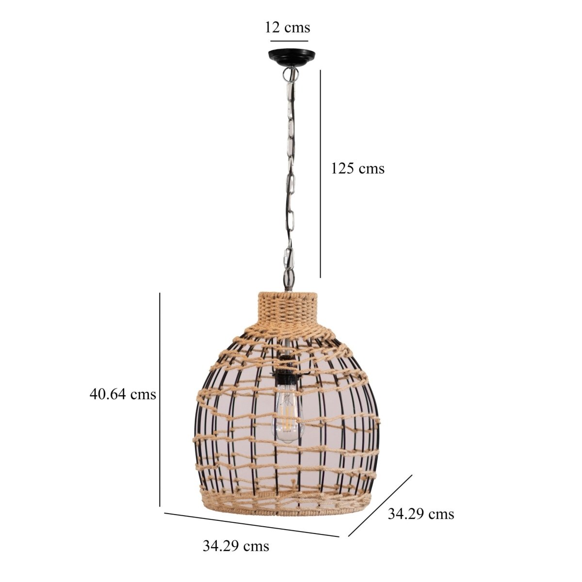 Kezevel Jute Laced Hanging Light - Artistically Handcrafted Pendant Light / Lamp for Living Room, Bedroom, Foyer and Balcony