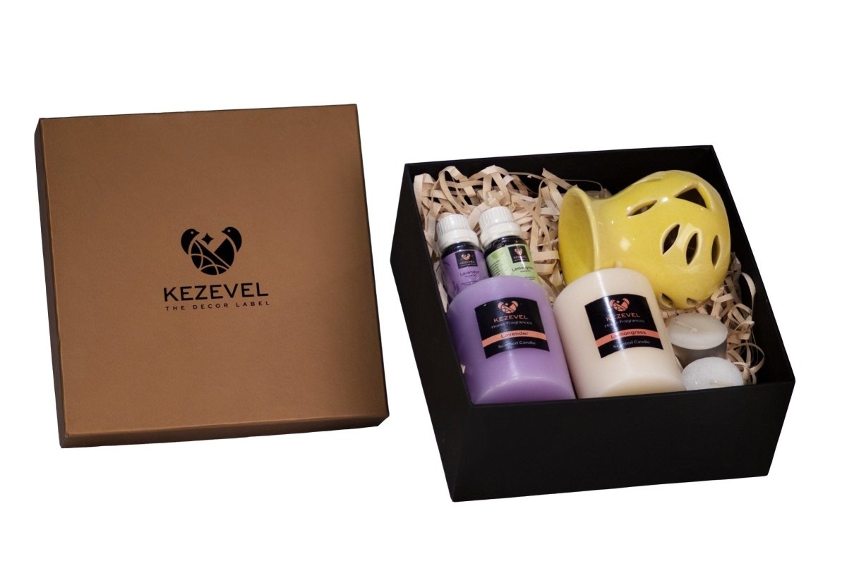 Kezevel Lavender and Lemongrass Candle and Fragrance Oil gift hamper- Pack of 1 - Kezevel