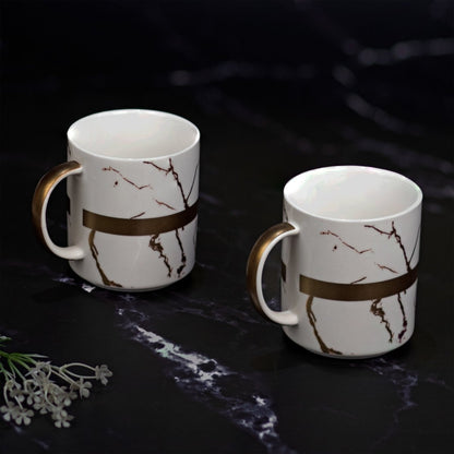 Kezevel Marble Finish Mugs - Set of 2 White and Stripes of Gold Mugs - Kezevel