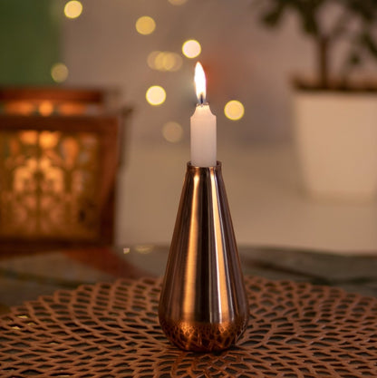 Kezevel Metal Candle Stand - Artistic Copper Finish Conical Candle Holders for Home Decoration , Dining Table , Puja Decor