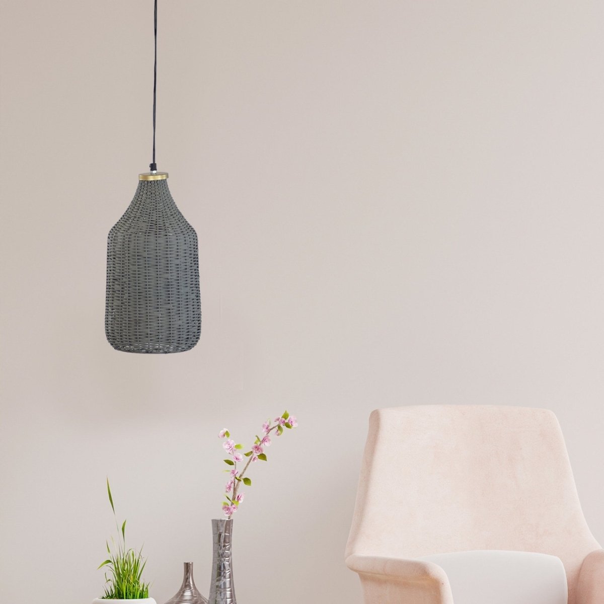 Kezevel Metal Decor Hanging Light - Grey Finish Handcrafted Pendant Light / Lamp for Living Room, Bedroom, Balcony and Foyer