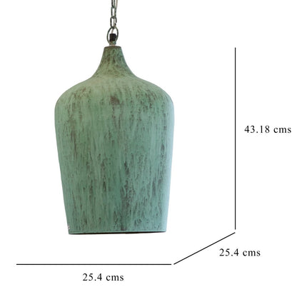 Kezevel Metal Decor Hanging Light - Handcrafted Blue Patina Hanging Light for Living Room, Decorative Pendant Light for Balcony Size 25.4X25.4X43.18CM - Kezevel