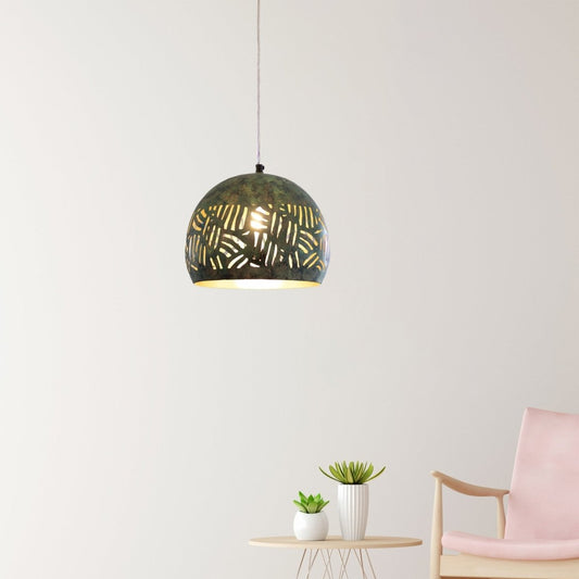 Kezevel Metal Decor Hanging Light - Handcrafted Green Patina Finish Round Hanging Light for Living Room, Decorative Pendant Light, Size 27X27X24 CM - Kezevel