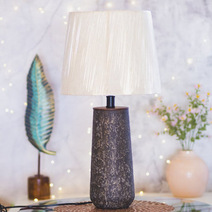 Kezevel Metal Decor Table Lamp - Antique Bronze Finish Textured Side Lamp with Fabric Shade, Table Lamps for Home Decoration