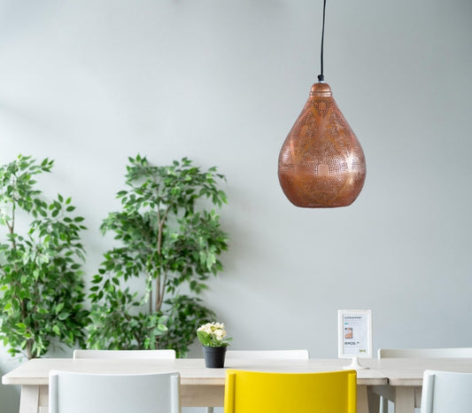 Kezevel Metal Decorative Hanging Light - Copper Finish Hand Carved Pendant Light / Lamp for Living Room, Bedroom, Foyer