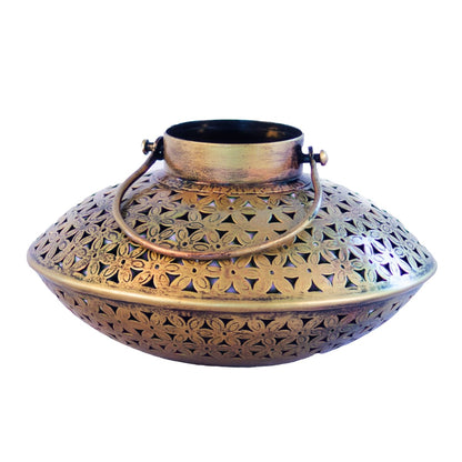 Kezevel Metal Decorative Tealight Holder - Artistically Handcrafted Metal Tealight Lamp in Antique Gold Finish, Table Decor