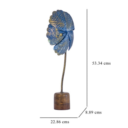 Kezevel Metal Flower Table Decor - Handcrafted Golden and Blue Big Flower Figurines Statue Metal Showpieces for Home Decor