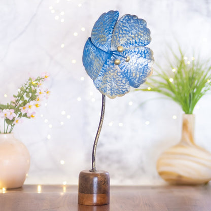 Kezevel Metal Flower Table Decor - Handcrafted Golden and Blue Big Flower Figurines Statue Metal Showpieces for Home Decor