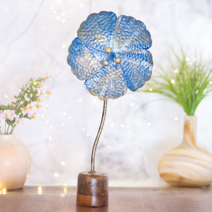 Kezevel Metal Flower Table Decor - Handcrafted Golden and Blue Big Flower Figurines Statue Metal Showpieces for Home Decor