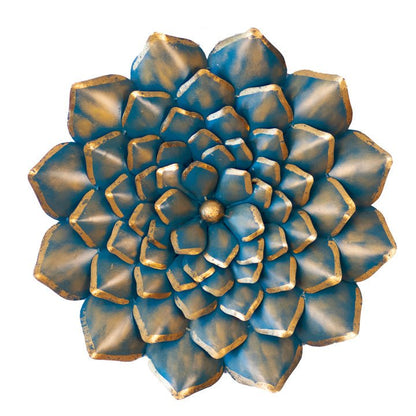 Kezevel Metal Flower Wall Decor - Metal Wall Art Turquoise Blue Gold Finish, Wall Showpiece for Living Room Foyer, Home Decor