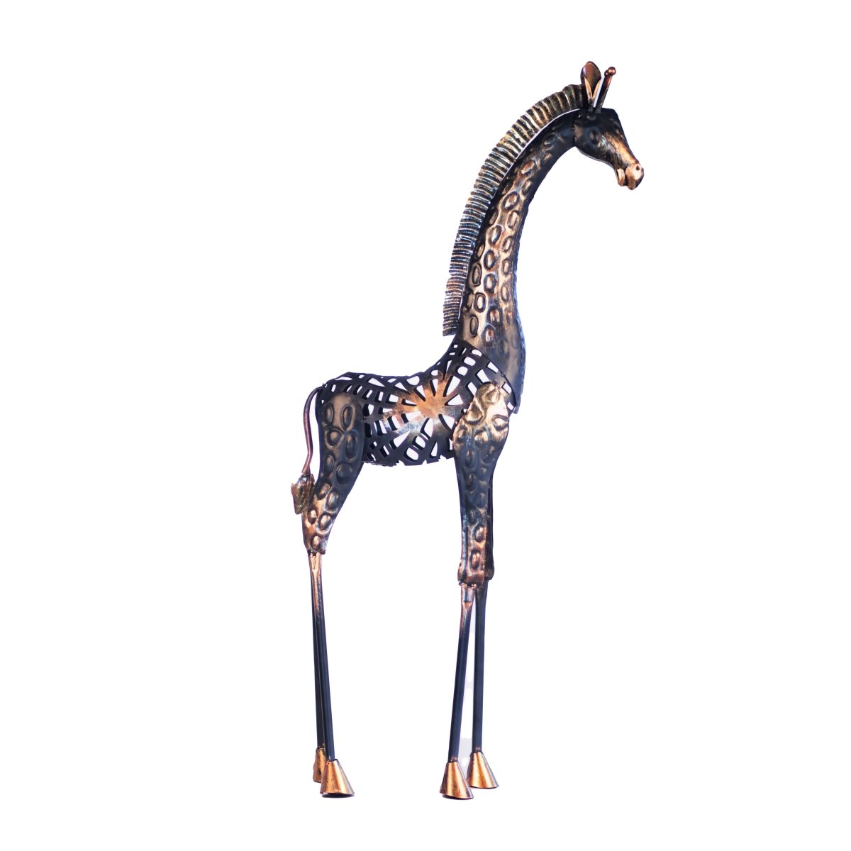 Kezevel Metal Giraffe Table Decor - Handcrafted Giraffe Figurine in Antique Black Golden Showpieces for Home Decor, Size 29.5X11.4X72.4 CM - Kezevel