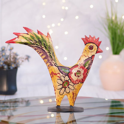 Kezevel Metal Hen Showpieces - Multicolour Distressed Hand Painted Metal Decor Figurine Handcrafted, Unique Home Decor