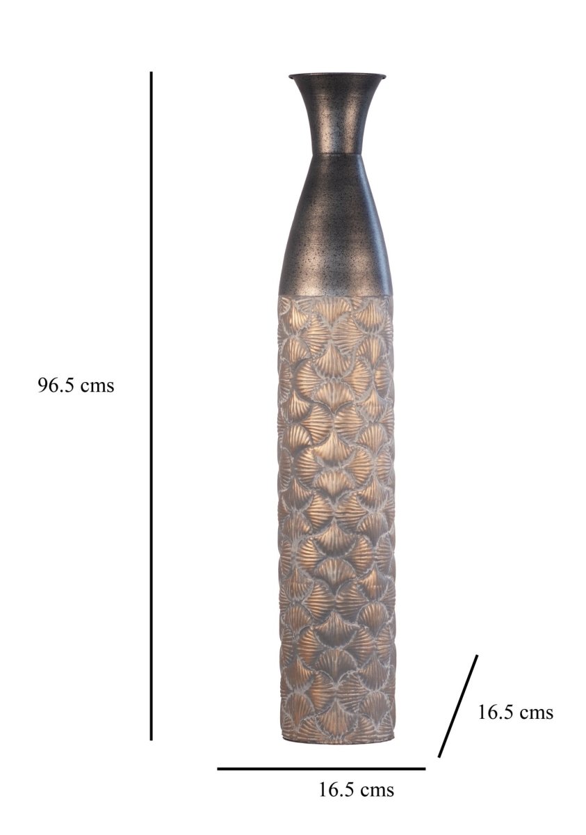 Kezevel Metal Tall Floor Vase - Artistic Big Flower Vase Golden and Grey Seashell Pattern Metal Long Vases for Home Decor