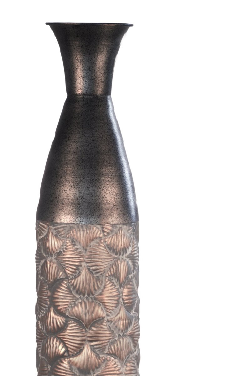 Kezevel Metal Tall Floor Vase - Artistic Big Flower Vase Golden and Grey Seashell Pattern Metal Long Vases for Home Decor