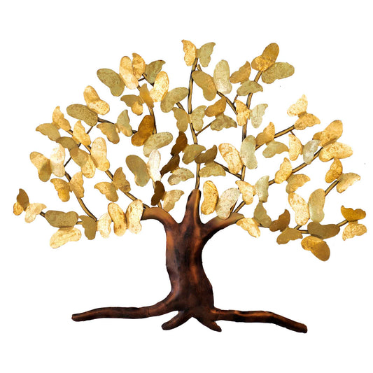 Kezevel Metal Tree Wall Decor - Butterfly Tree Wall Hanging in Golden Bronze, Metal Wall Art for Living, Foyer, Home Decor