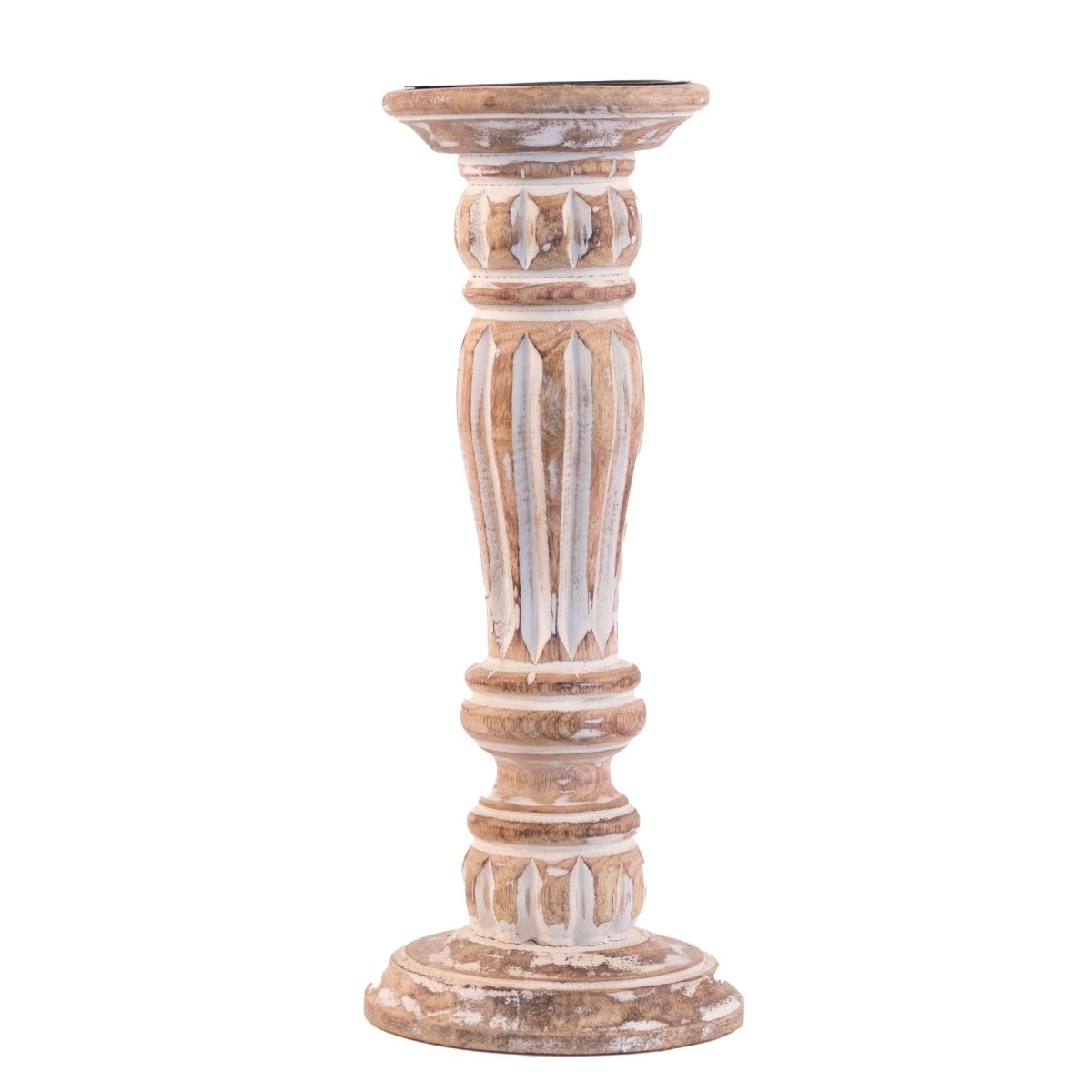 Kezevel Wooden Candle Stand - Artistic 12" H White and Brown Mango Wood Candle Holders for Home Decoration, Room Decoration