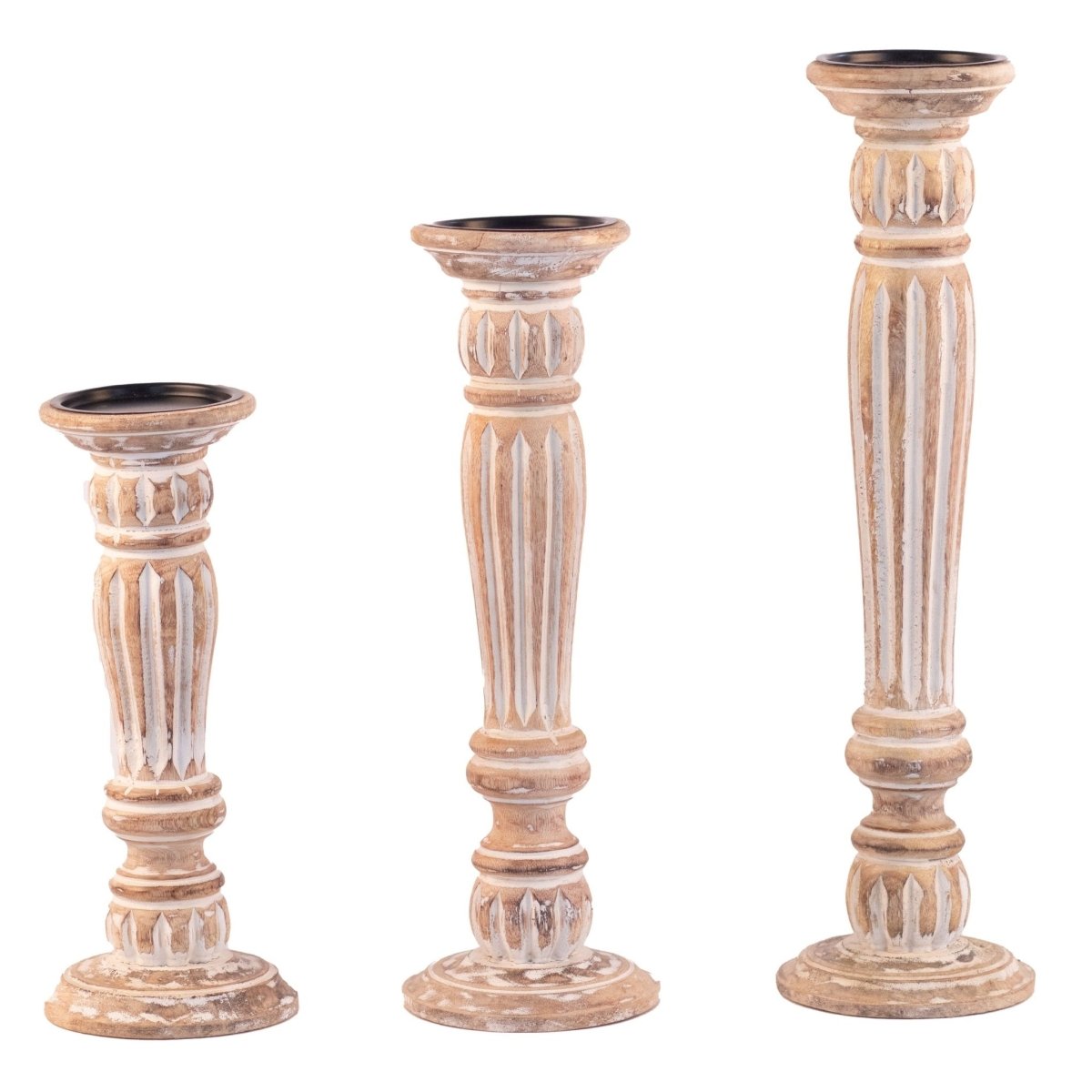 Kezevel Wooden Candle Stand - Artistic 18" H White and Brown Mango Wood Candle Holders for Home Decoration , Room Decoration