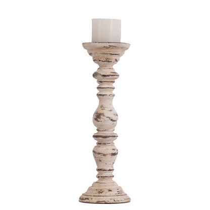 Kezevel Wooden Candle Stand - Ivory & Brown Antique Mango Wood Candle Holders for Home Decoration, Pillar Candle Holder