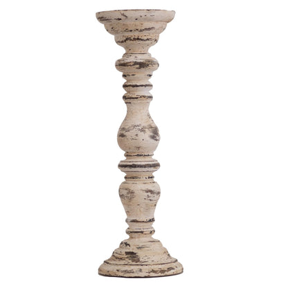 Kezevel Wooden Candle Stand - Ivory & Brown Antique Mango Wood Candle Holders for Home Decoration, Pillar Candle Holder