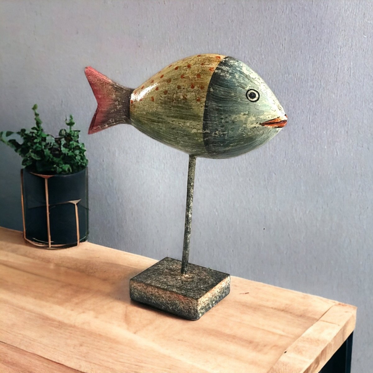 Kezevel Wooden Fish Table Decor - Blue And Brown Showpieces For