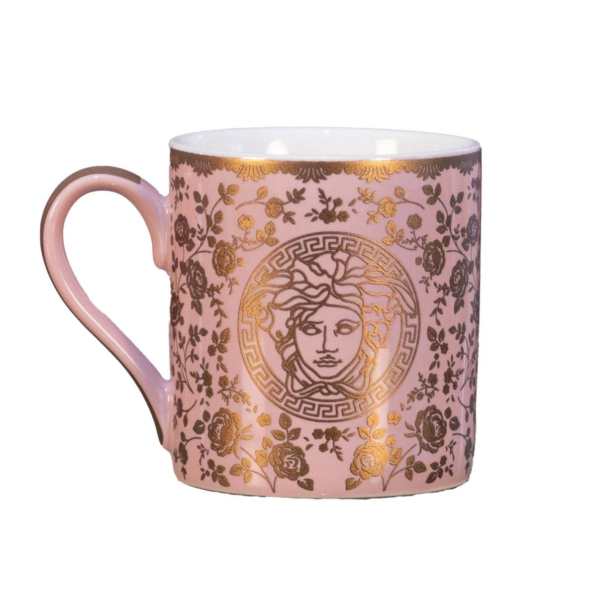 Premium Bone China Pink and Gold Design - 6 Pc Mug Set Serves as Tea Cups, Coffee Cups, Tea Mugs, Coffee Mugs - Kezevel