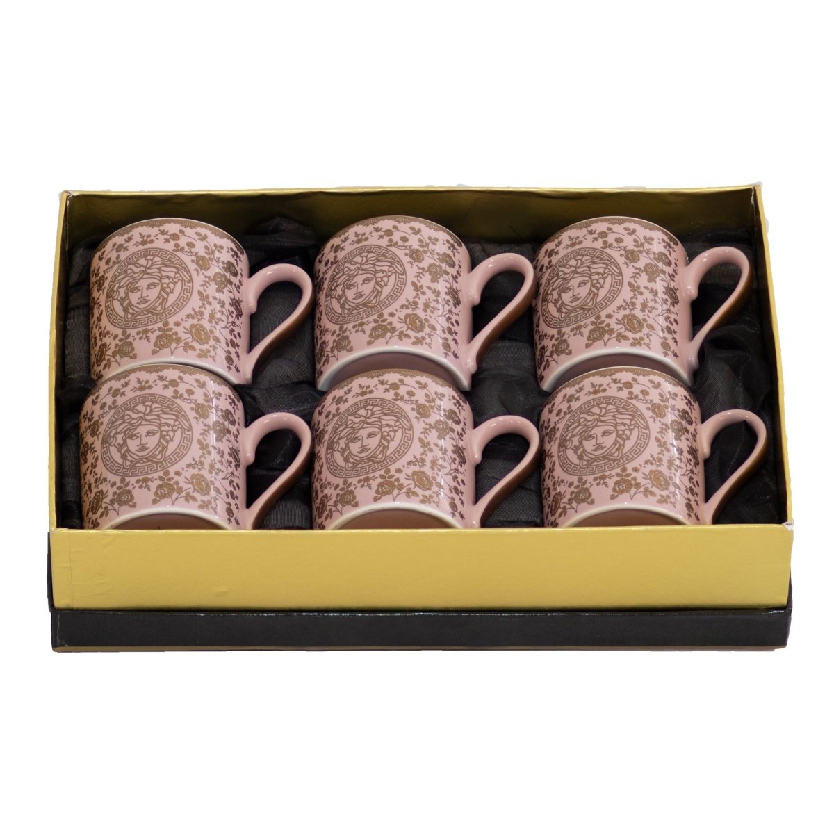 Premium Bone China Pink and Gold Design - 6 Pc Mug Set Serves as Tea Cups, Coffee Cups, Tea Mugs, Coffee Mugs - Kezevel