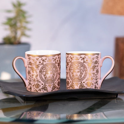 Premium Bone China Pink and Gold Design - 6 Pc Mug Set Serves as Tea Cups, Coffee Cups, Tea Mugs, Coffee Mugs - Kezevel