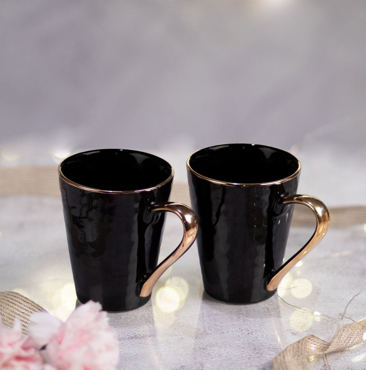 Kezevel Large Black & Gold Mugs - Set of 2 - Porcelain - Kezevel
