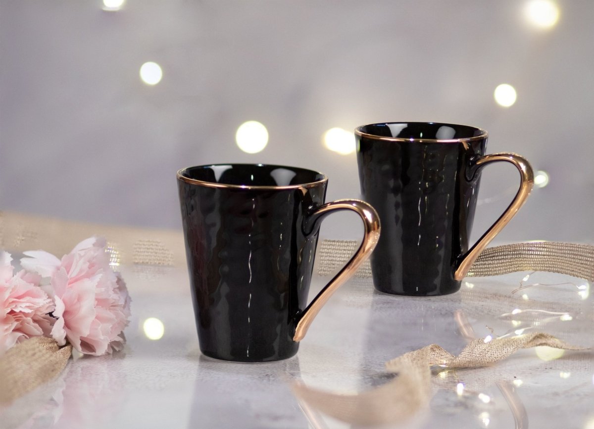 Kezevel Large Black & Gold Mugs - Set of 2 - Porcelain - Kezevel